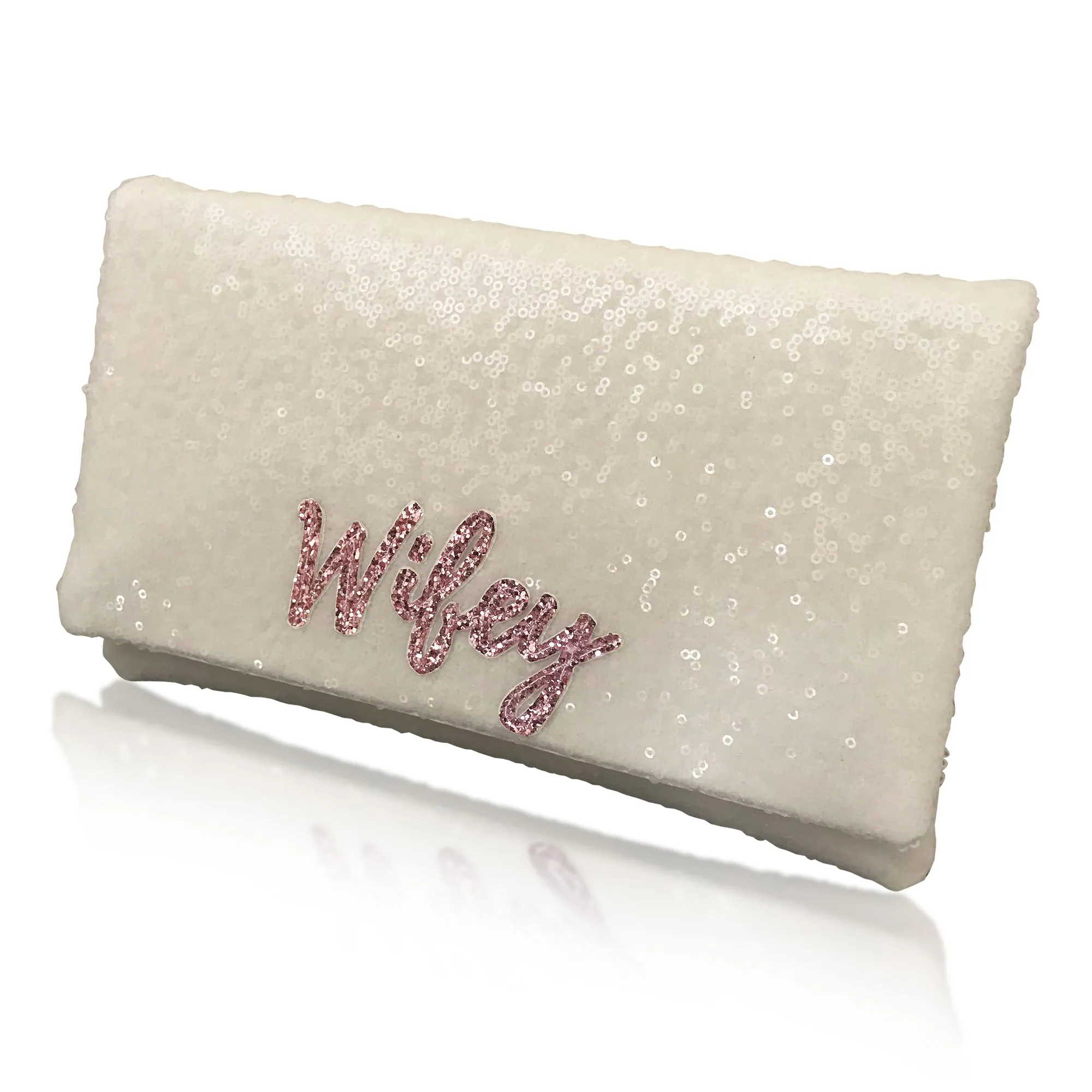 Ivory sequin WIFEY bridal wedding day clutch