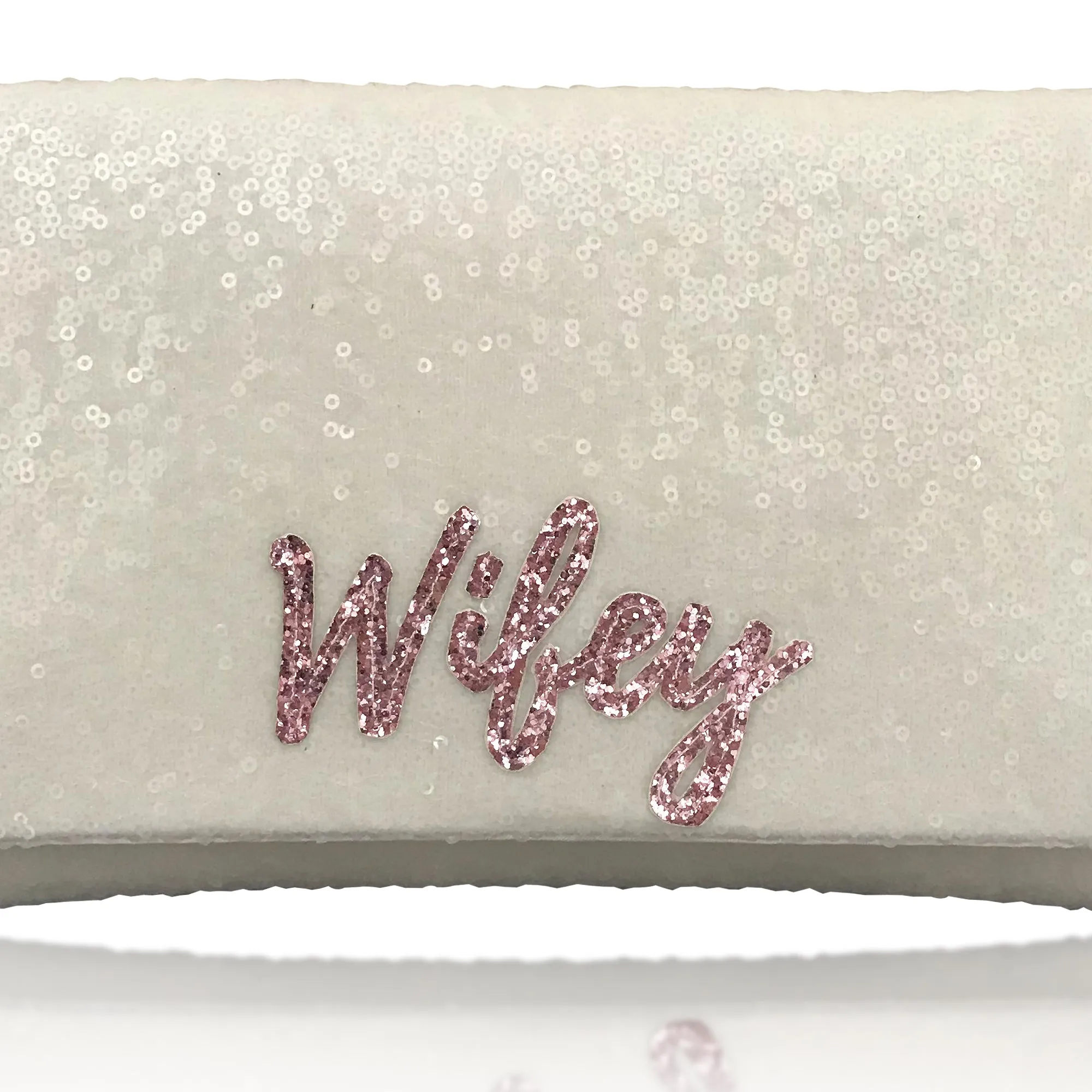 Ivory sequin WIFEY bridal wedding day clutch