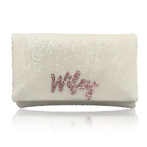 Ivory sequin WIFEY bridal wedding day clutch