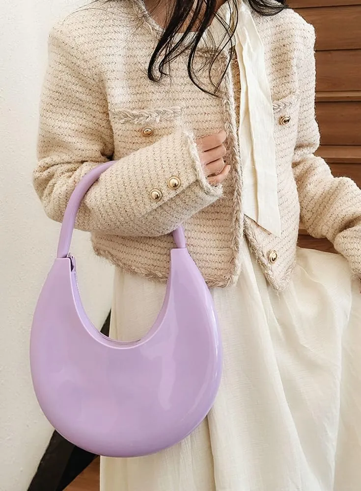 Jelly Clutch Purse For Women Crescent Shoulder Handbag Candy Color Moon Bag Evening Purse Top Handle Handbags For Prom