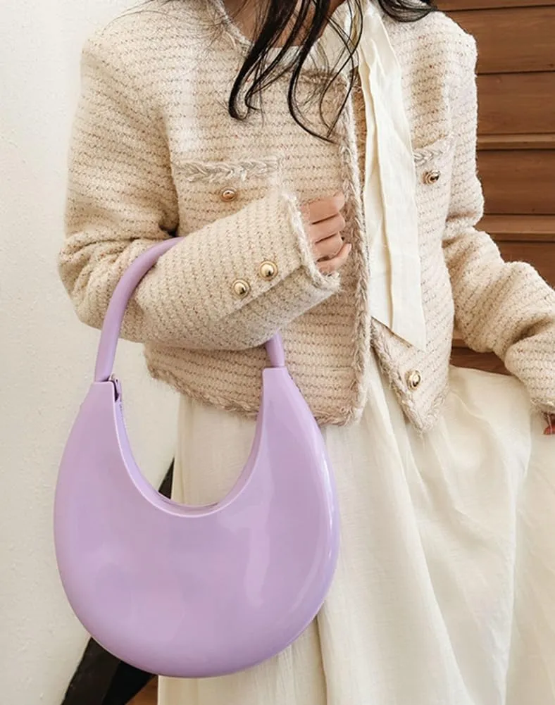 Jelly Clutch Purse For Women Crescent Shoulder Handbag Candy Color Moon Bag Evening Purse Top Handle Handbags For Prom