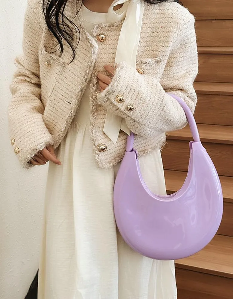 Jelly Clutch Purse For Women Crescent Shoulder Handbag Candy Color Moon Bag Evening Purse Top Handle Handbags For Prom