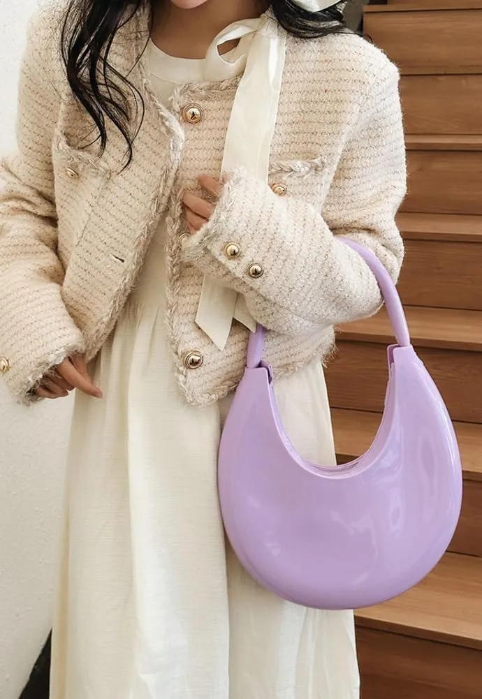 Jelly Clutch Purse For Women Crescent Shoulder Handbag Candy Color Moon Bag Evening Purse Top Handle Handbags For Prom