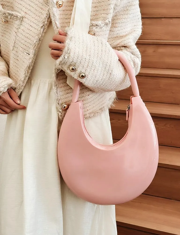 Jelly Clutch Purse For Women Crescent Shoulder Handbag Candy Color Moon Bag Evening Purse Top Handle Handbags For Prom