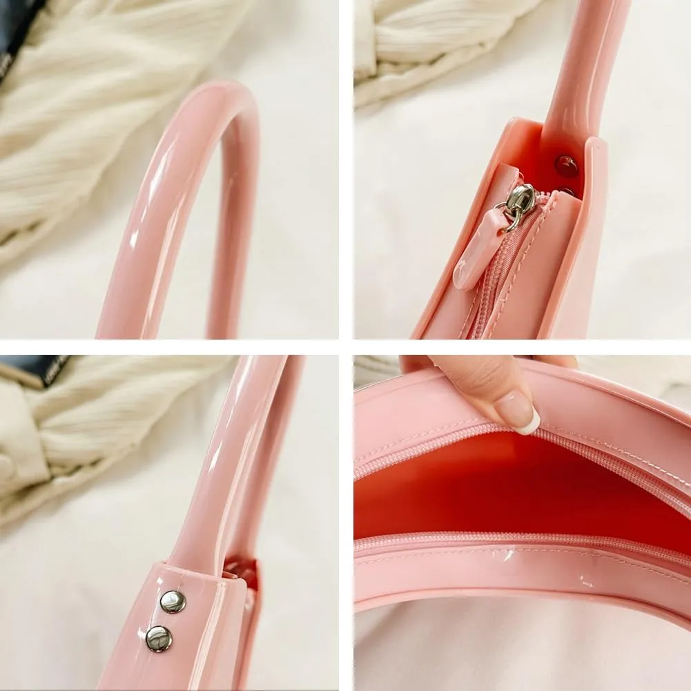 Jelly Clutch Purse For Women Crescent Shoulder Handbag Candy Color Moon Bag Evening Purse Top Handle Handbags For Prom