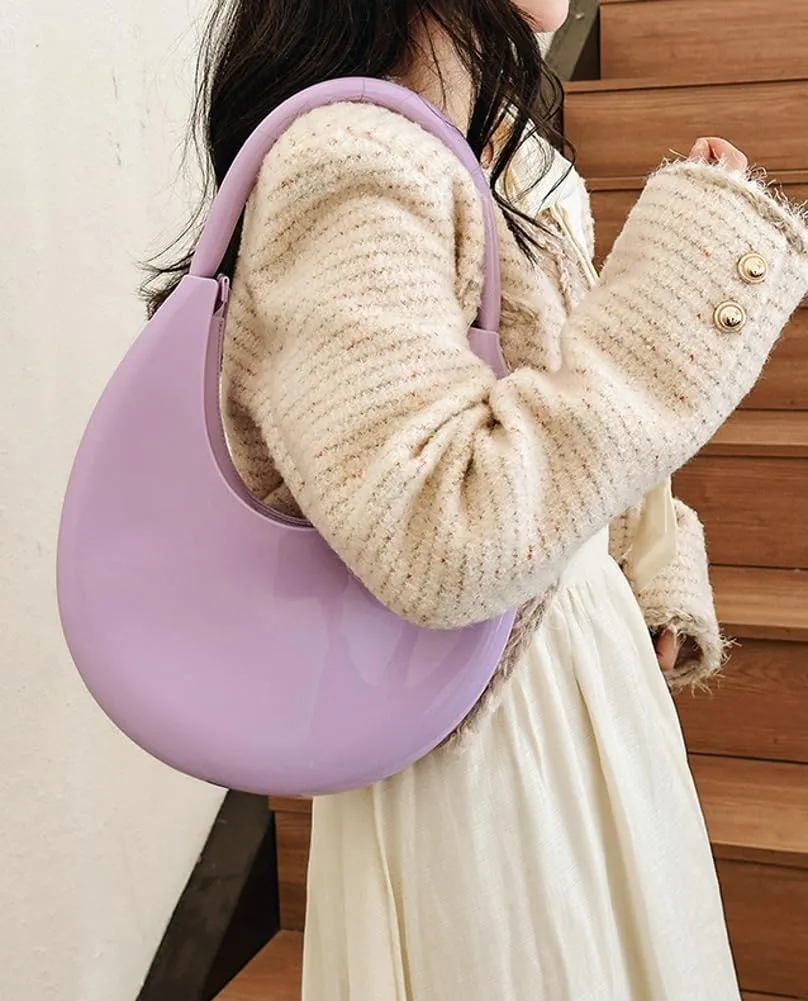 Jelly Clutch Purse For Women Crescent Shoulder Handbag Candy Color Moon Bag Evening Purse Top Handle Handbags For Prom