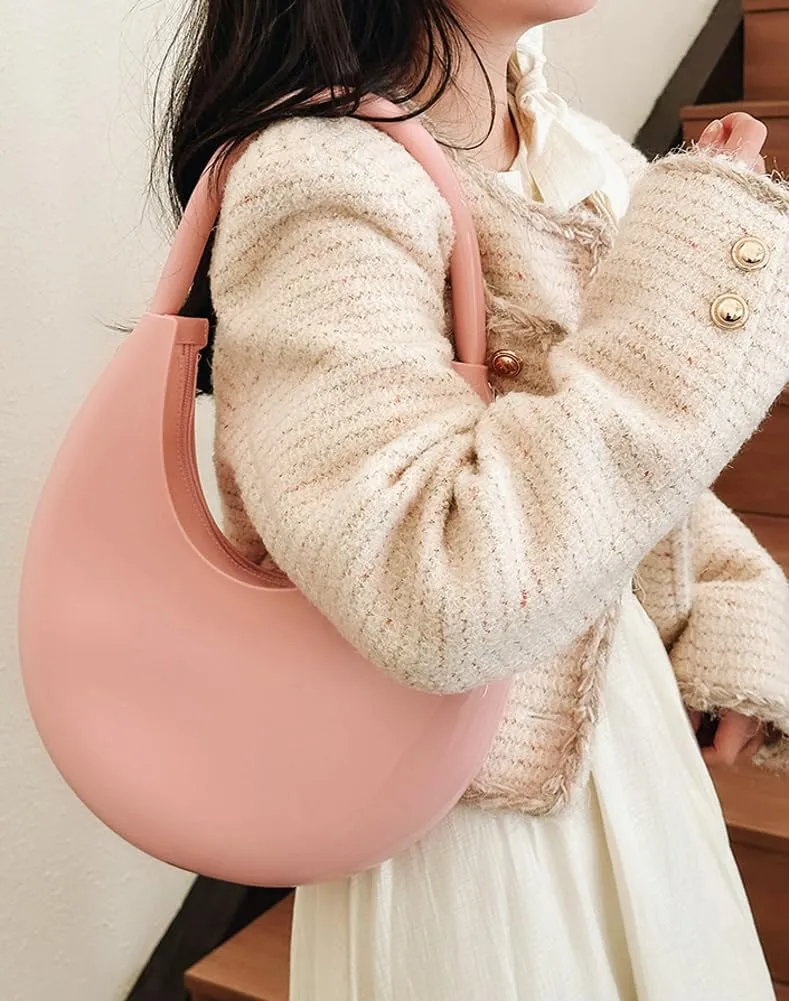 Jelly Clutch Purse For Women Crescent Shoulder Handbag Candy Color Moon Bag Evening Purse Top Handle Handbags For Prom