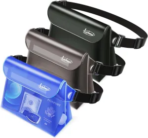 Labeol Waterproof Phone Pouch, 3 Pack With Waist Strap, Fanny Pack to Keep Valuables Dry, Beach Accessories for Swimming Kayaking Boating Fishing