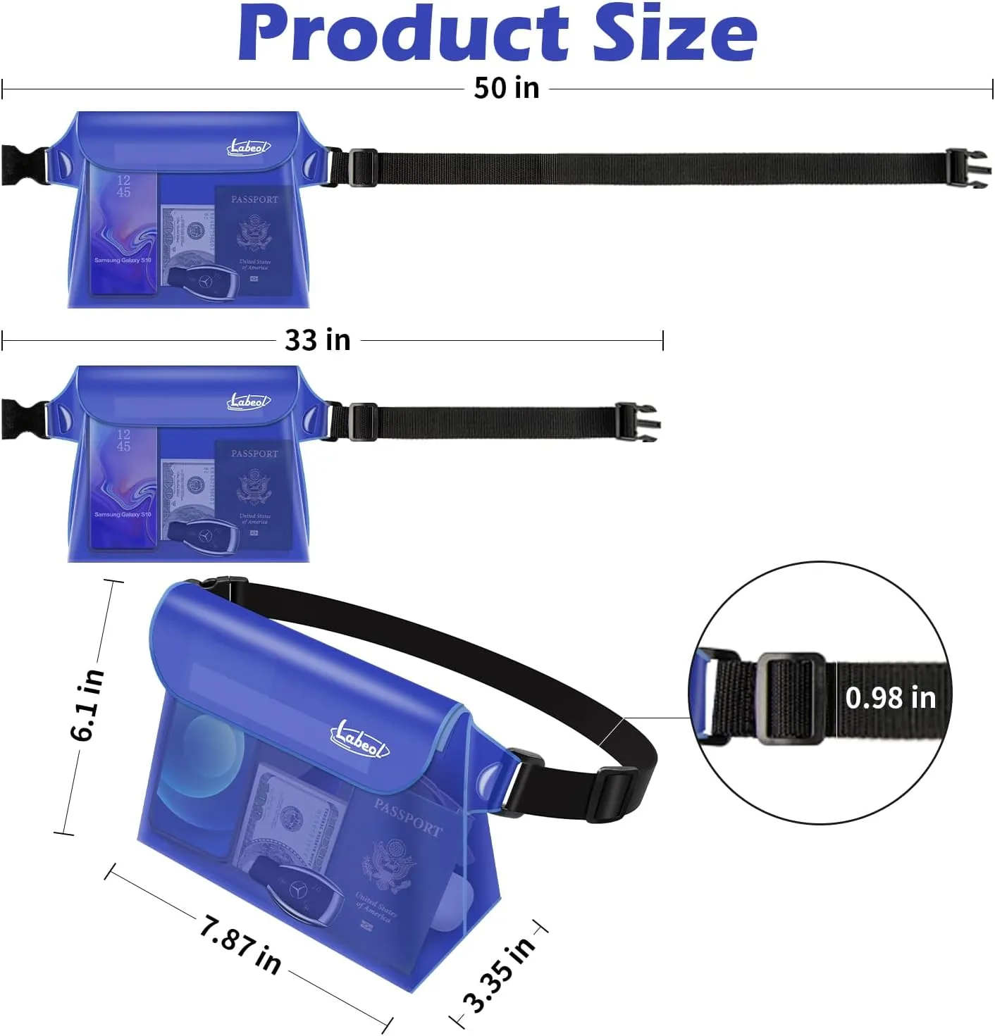 Labeol Waterproof Phone Pouch, 3 Pack With Waist Strap, Fanny Pack to Keep Valuables Dry, Beach Accessories for Swimming Kayaking Boating Fishing