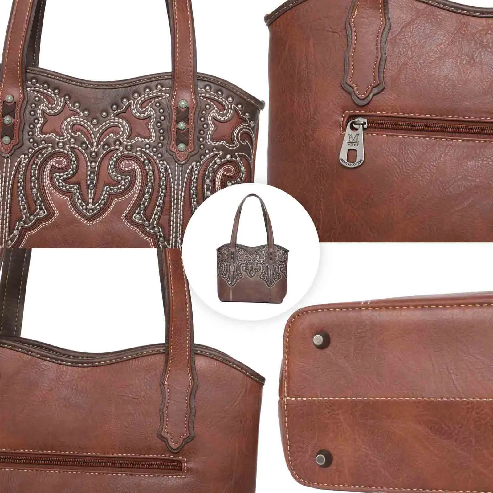Leather Embroidered Tote