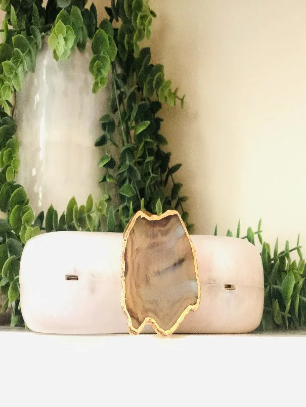 Masoom Minawala Mehta - Ivory Textured Capsule Clutch With Brown Stone
