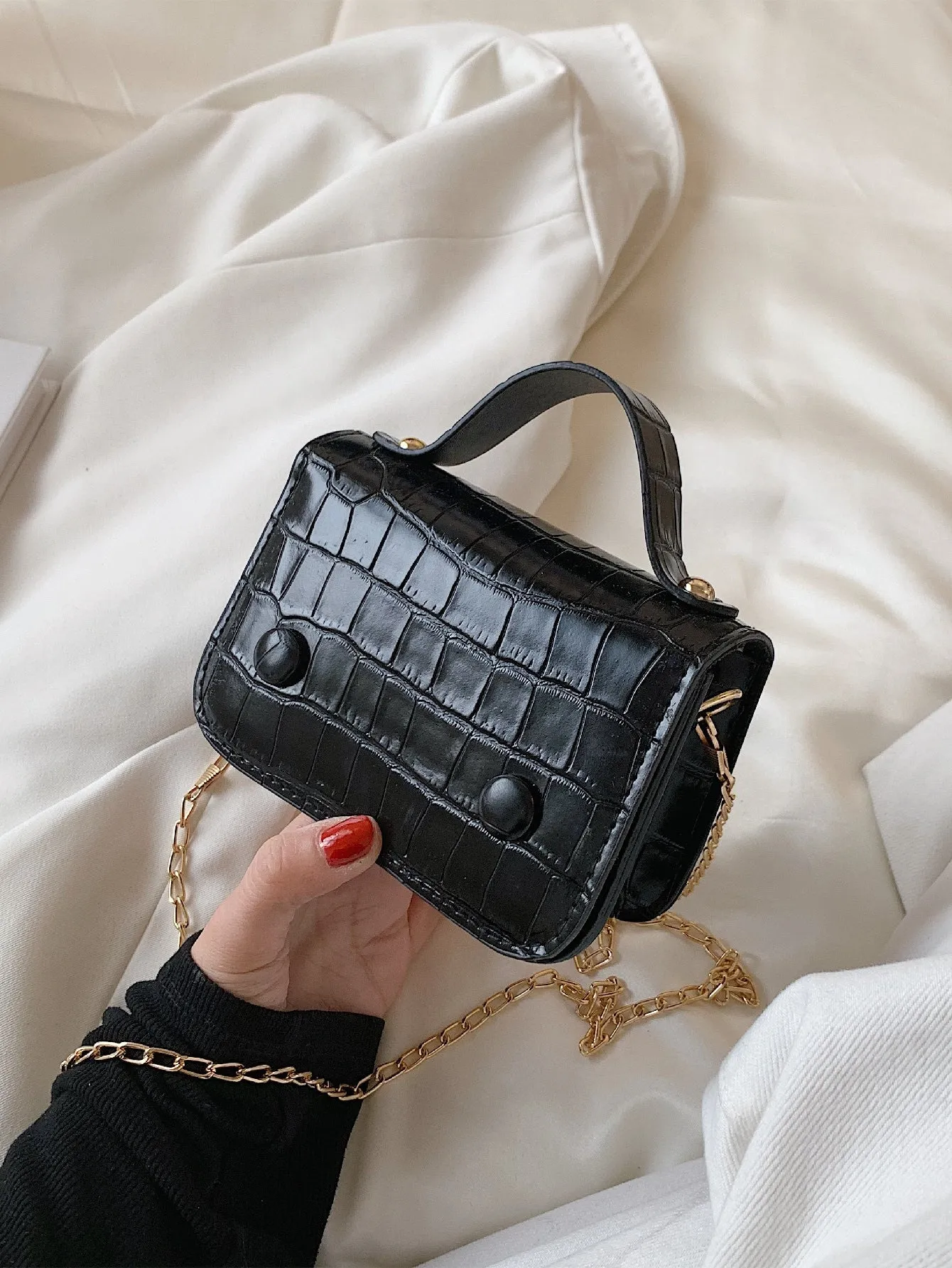 Mini Croc Embossed Satchel Bag