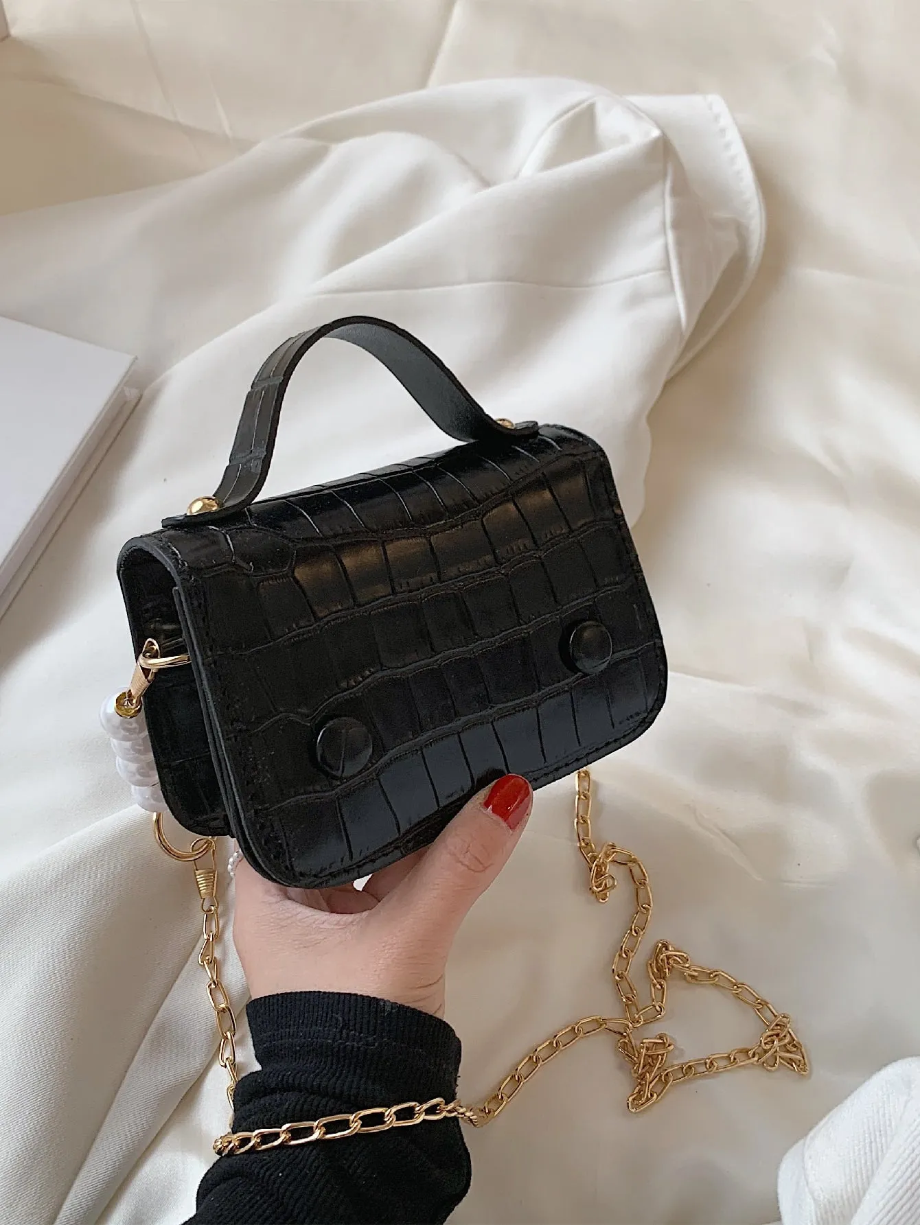 Mini Croc Embossed Satchel Bag