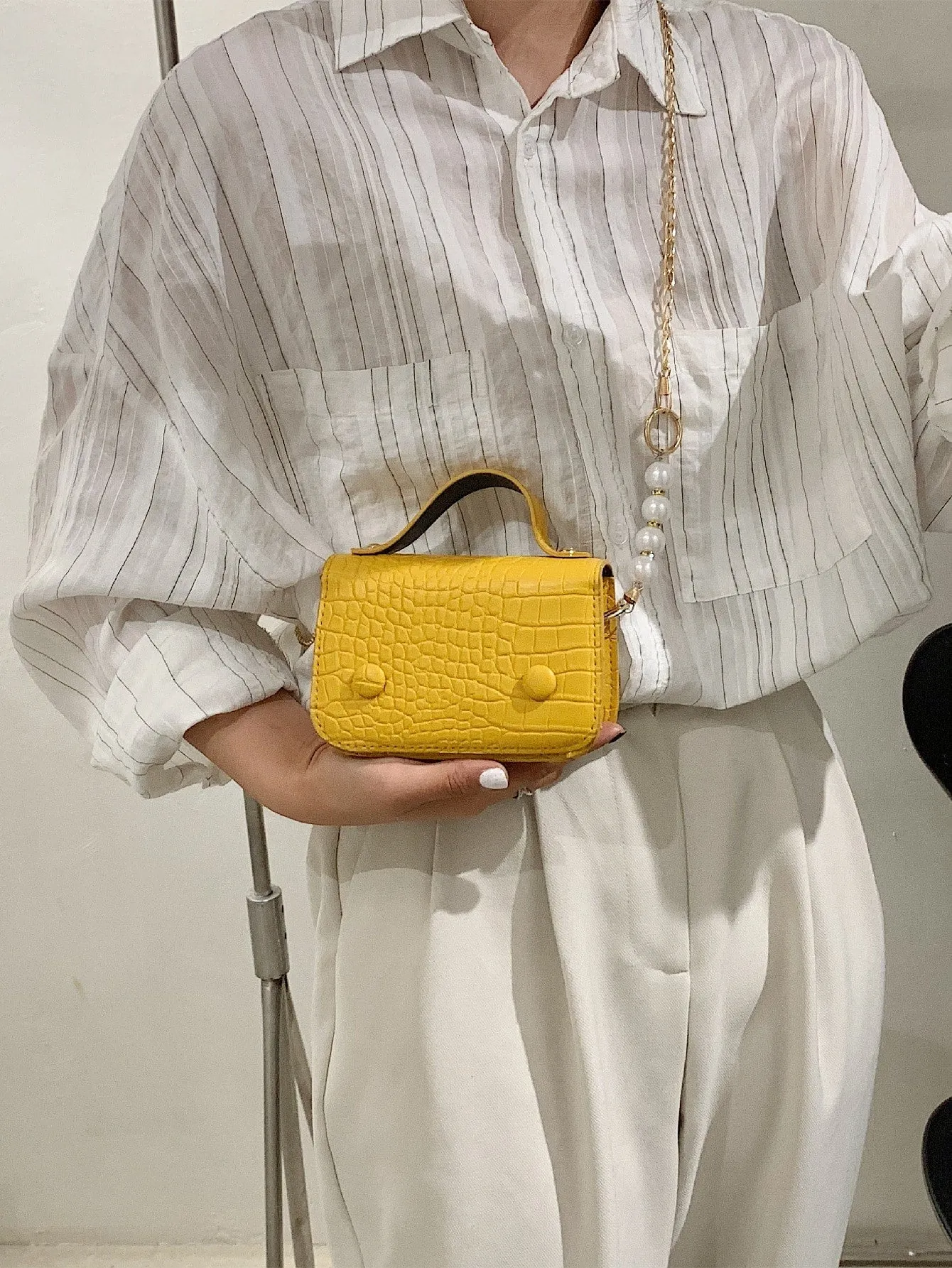 Mini Croc Embossed Satchel Bag