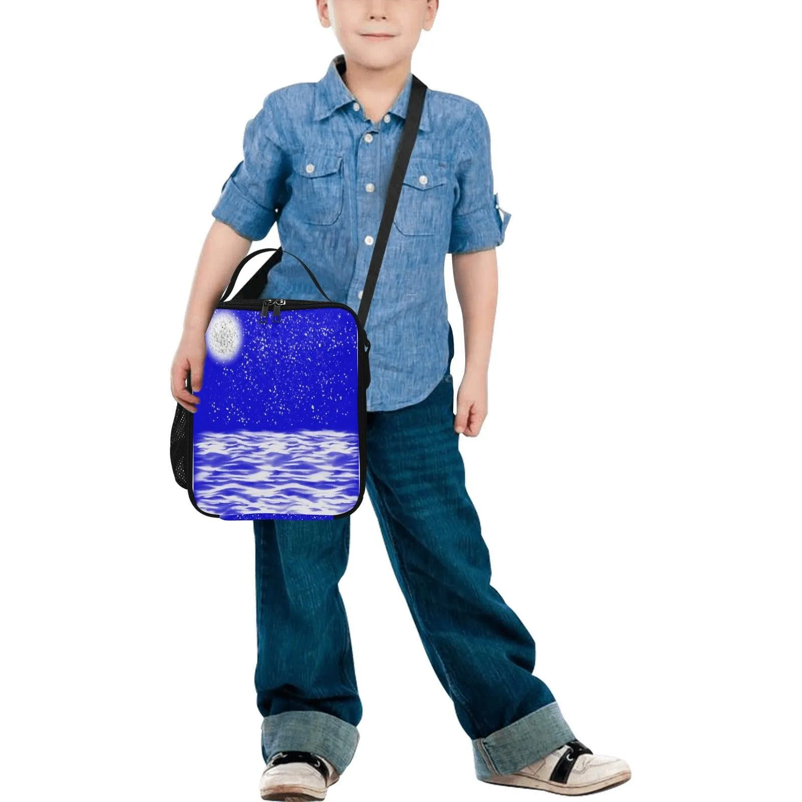 Miniaday Designs Kids Lunar Crossbody Insulated Lunch Bag  Unisex Blue by Ryan