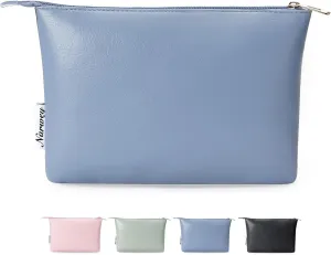 Narwey Small Makeup Bag for Purse Small Cosmetic Bag Women PU Leather Travel Makeup Pouch Zipper Pouch (Greyish Blue)