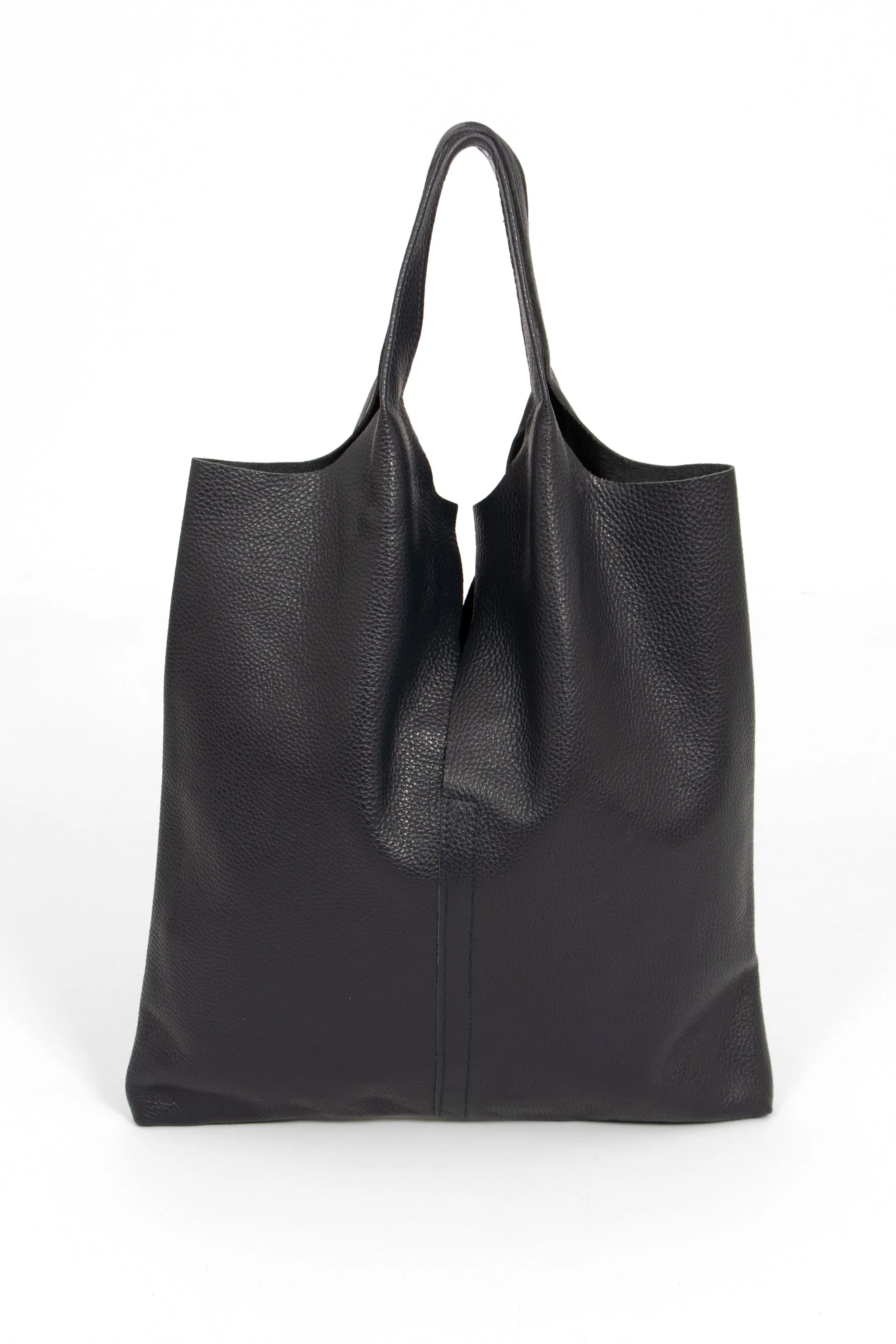 Paloma Italian Leather Shoulder Bag - Navy Blue, Pebbled