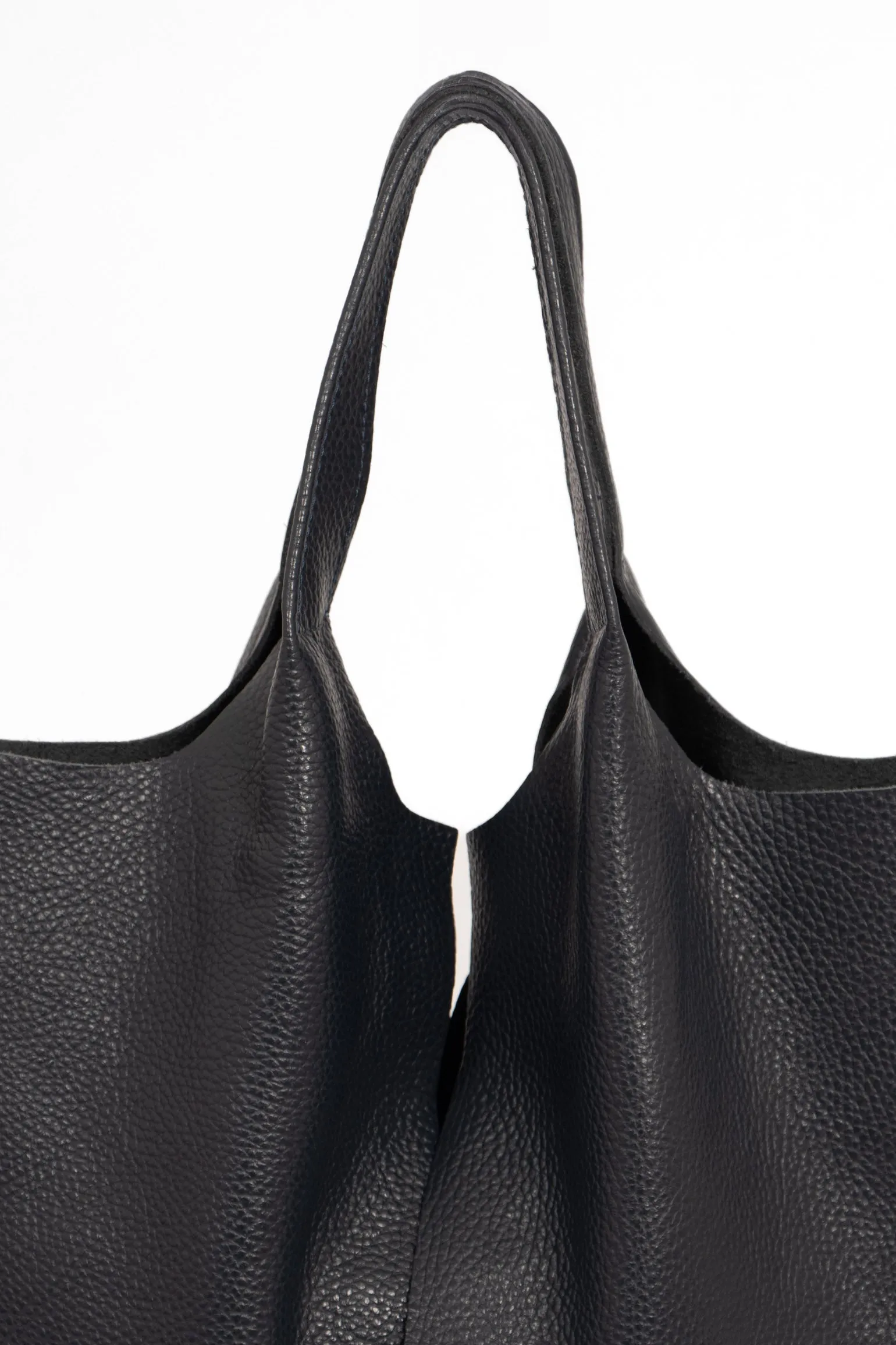 Paloma Italian Leather Shoulder Bag - Navy Blue, Pebbled