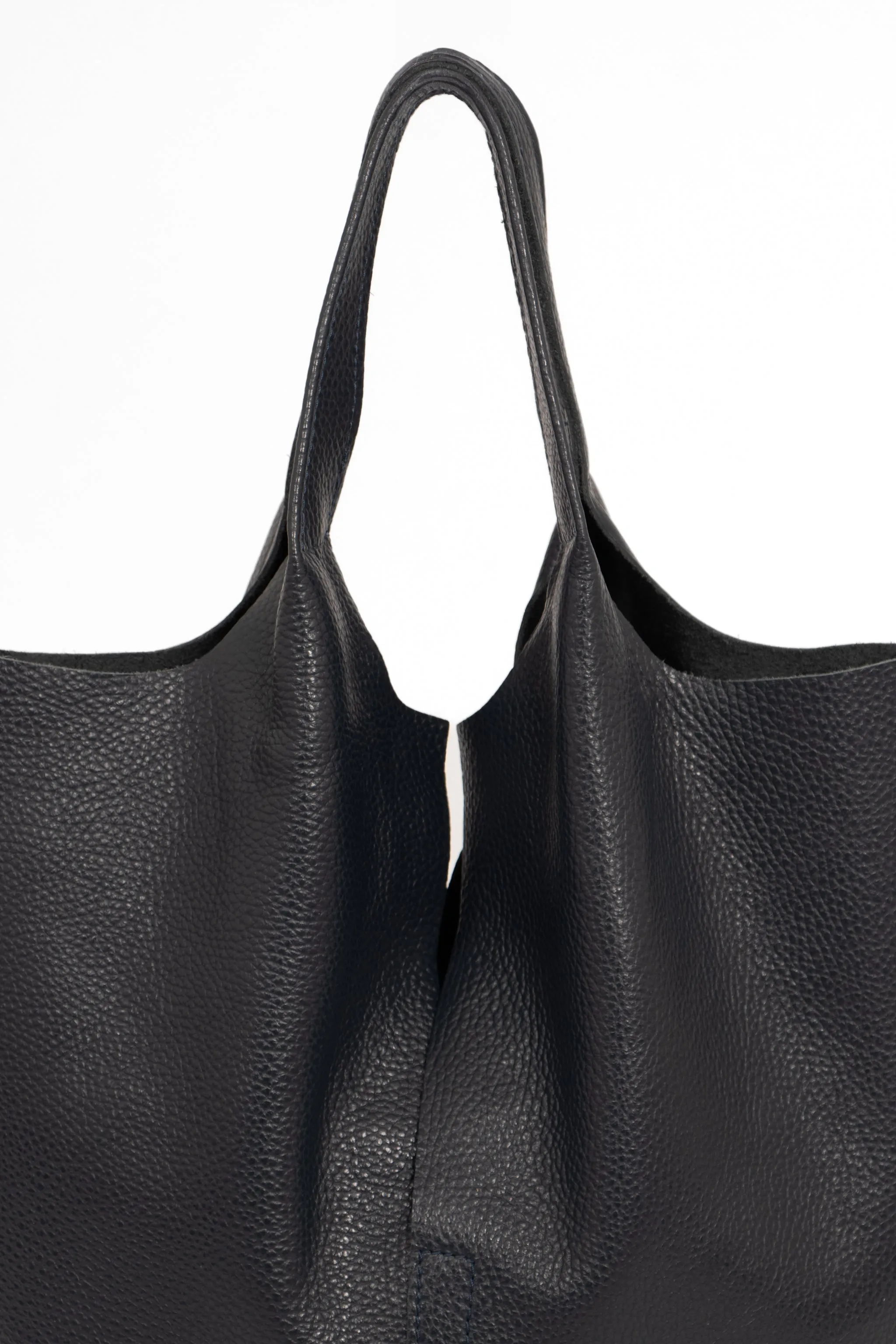 Paloma Italian Leather Shoulder Bag - Navy Blue, Pebbled