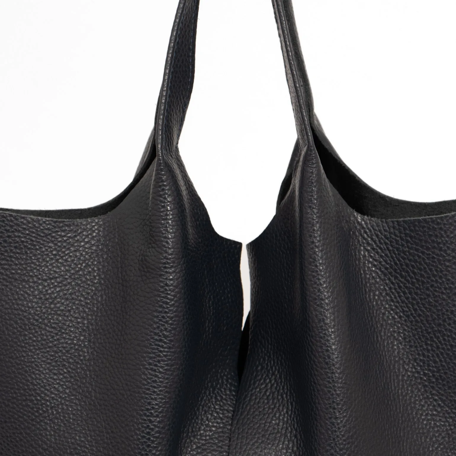 Paloma Italian Leather Shoulder Bag - Navy Blue, Pebbled