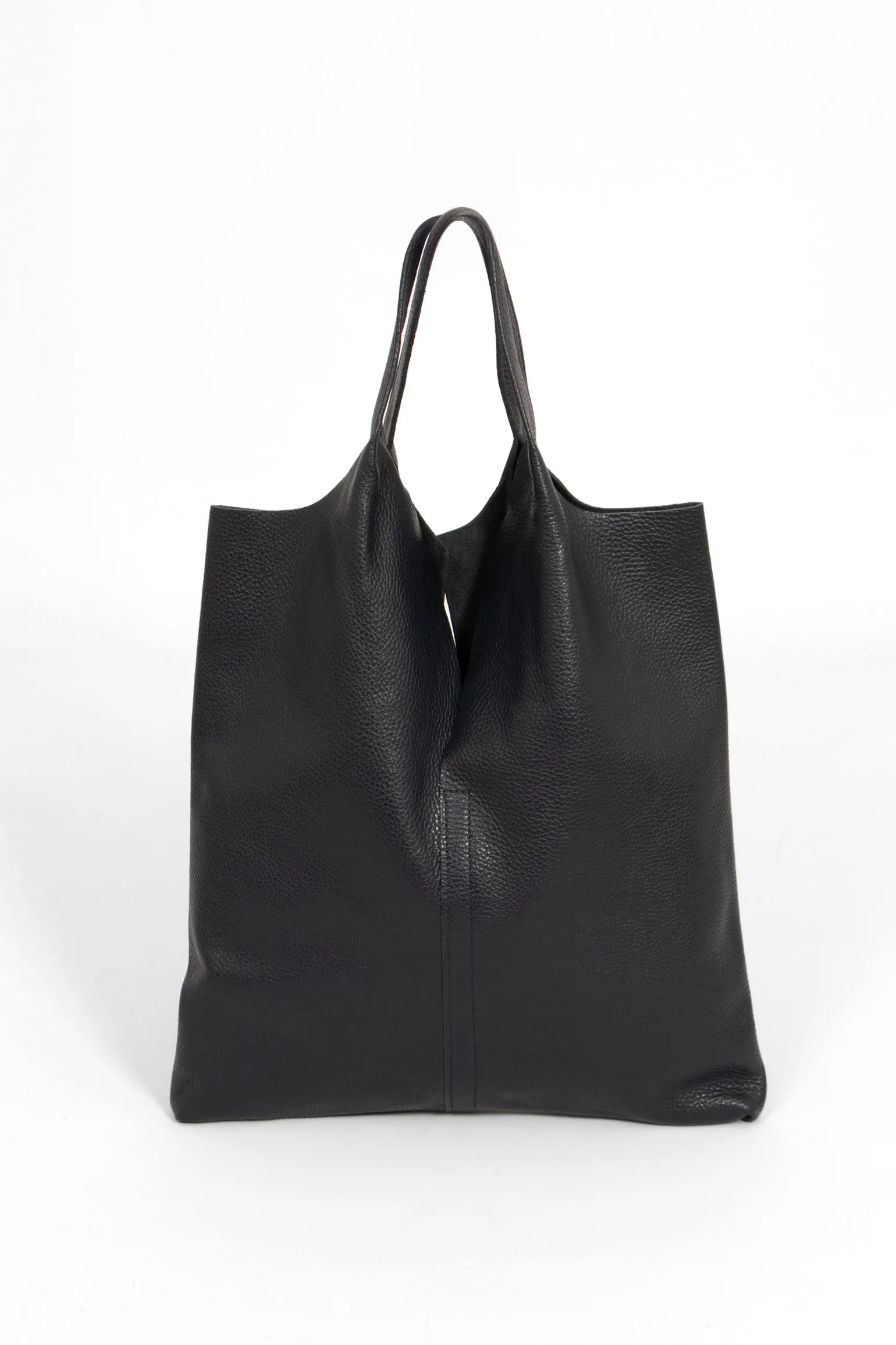 Paloma Italian Leather Shoulder Bag - Navy Blue, Pebbled
