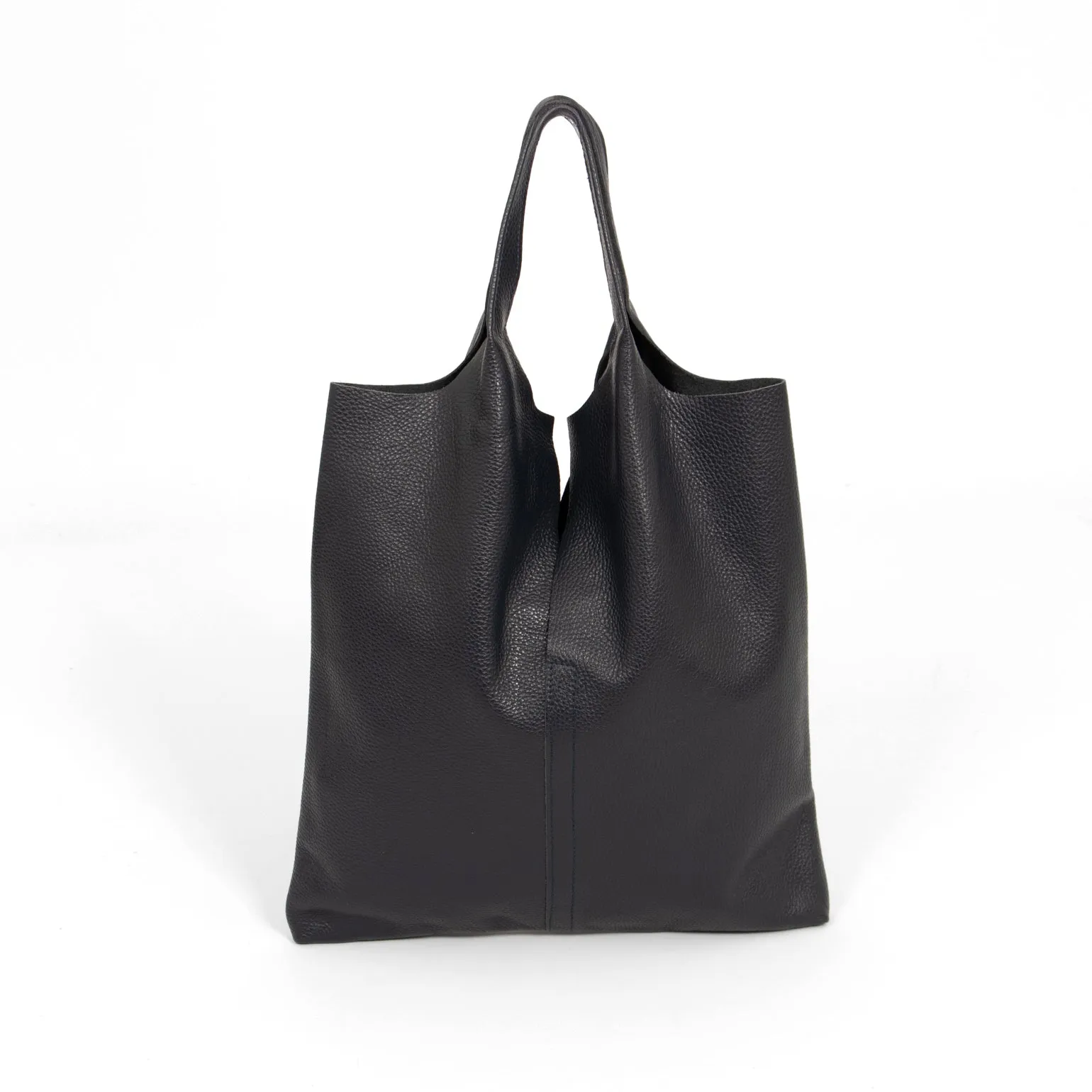 Paloma Italian Leather Shoulder Bag - Navy Blue, Pebbled