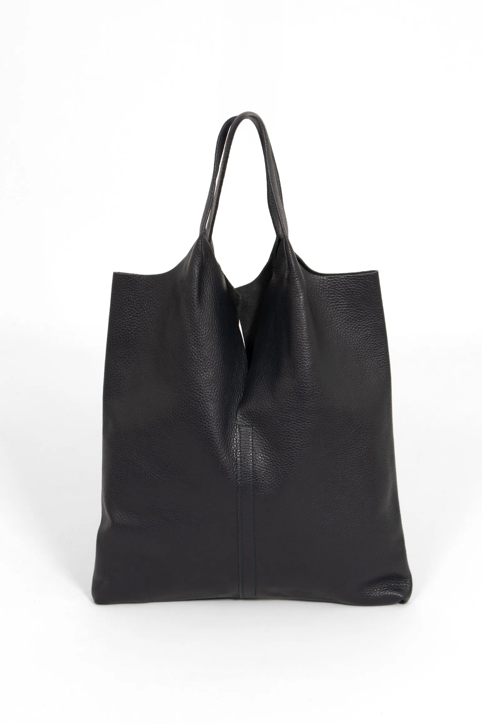 Paloma Italian Leather Shoulder Bag - Navy Blue, Pebbled
