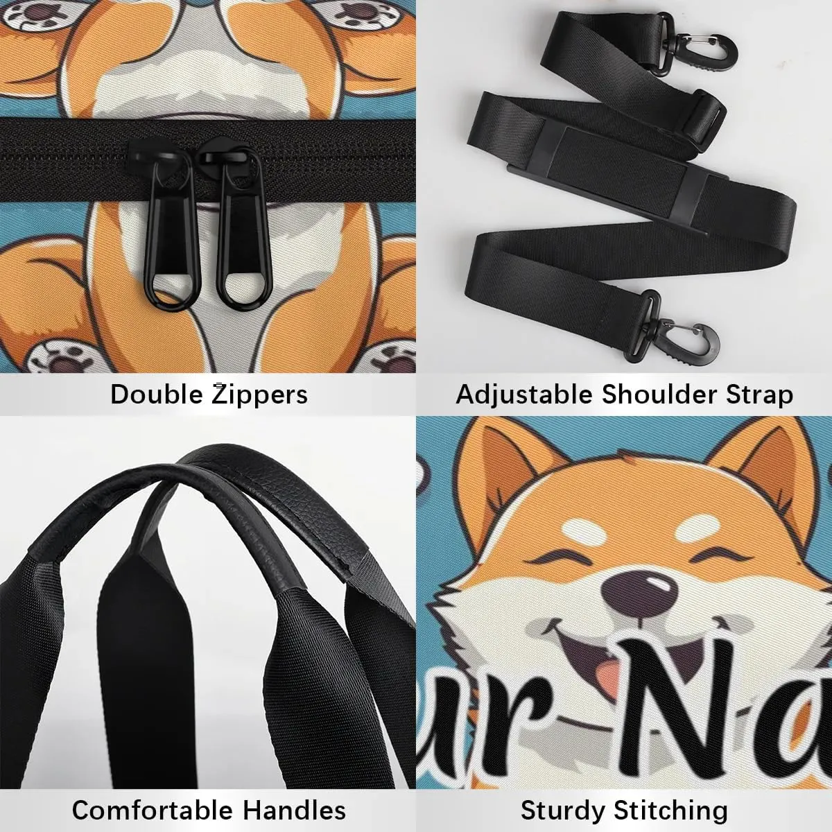 Personalized Duffel Bag for Women, Custom Cute Corgis Dogs Gym Bag for Sports, Waterproof Dance Bag with Name, Lightweight Carryon Gym Bag, Corgis Dogs