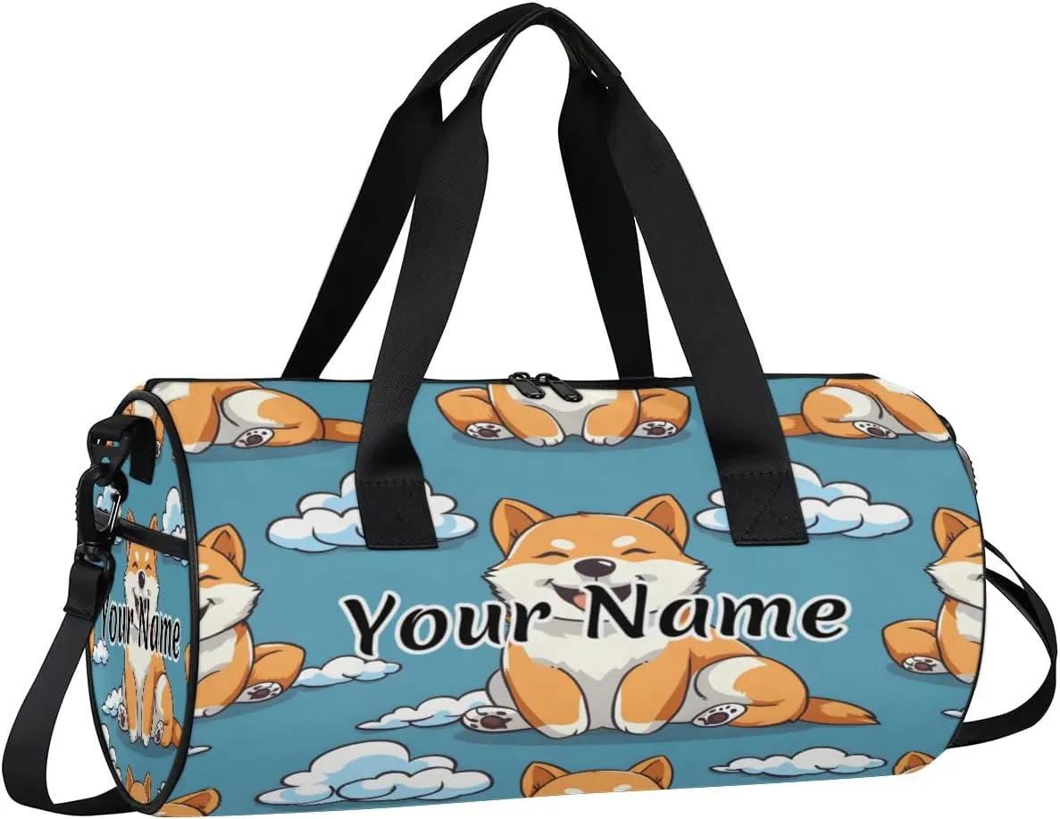 Personalized Duffel Bag for Women, Custom Cute Corgis Dogs Gym Bag for Sports, Waterproof Dance Bag with Name, Lightweight Carryon Gym Bag, Corgis Dogs