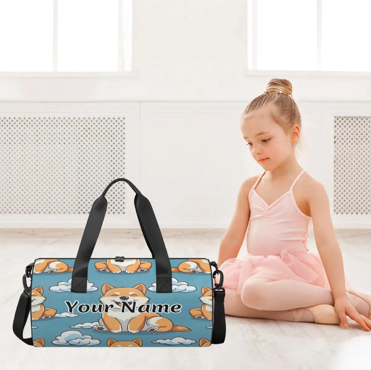 Personalized Duffel Bag for Women, Custom Cute Corgis Dogs Gym Bag for Sports, Waterproof Dance Bag with Name, Lightweight Carryon Gym Bag, Corgis Dogs