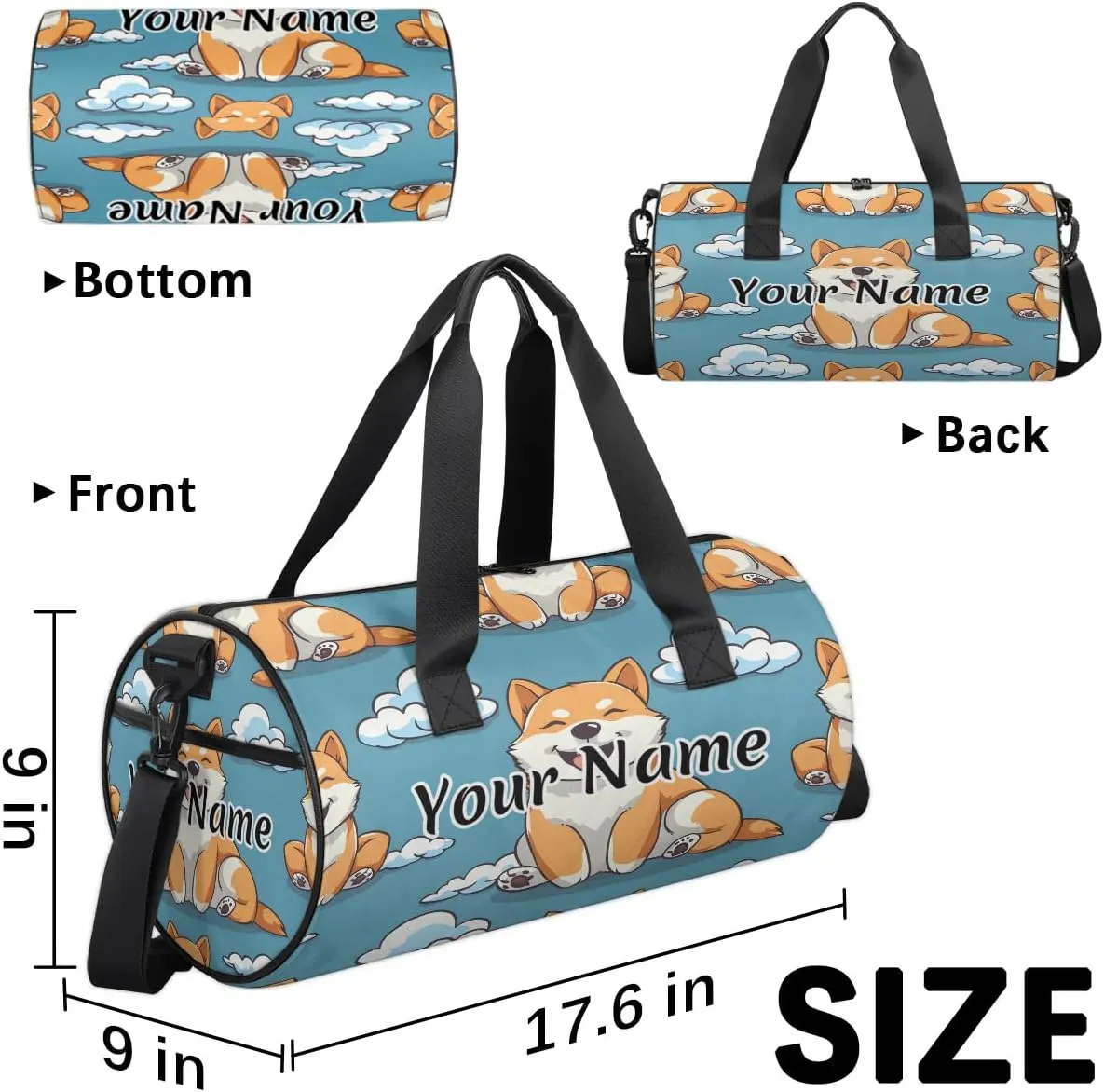 Personalized Duffel Bag for Women, Custom Cute Corgis Dogs Gym Bag for Sports, Waterproof Dance Bag with Name, Lightweight Carryon Gym Bag, Corgis Dogs