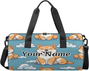 Personalized Duffel Bag for Women, Custom Cute Corgis Dogs Gym Bag for Sports, Waterproof Dance Bag with Name, Lightweight Carryon Gym Bag, Corgis Dogs