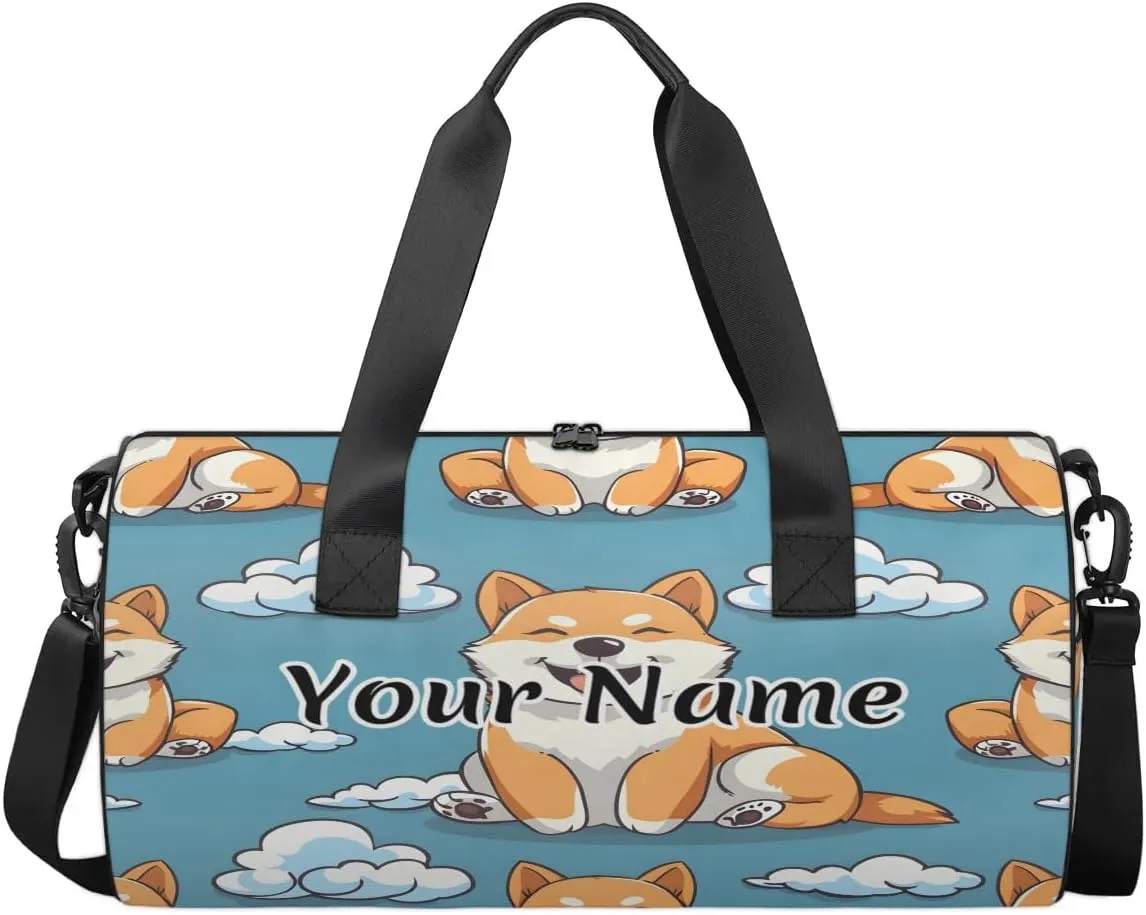 Personalized Duffel Bag for Women, Custom Cute Corgis Dogs Gym Bag for Sports, Waterproof Dance Bag with Name, Lightweight Carryon Gym Bag, Corgis Dogs