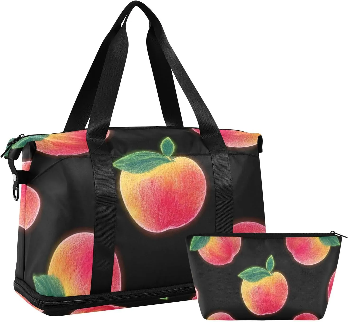 Pink Fluorescent Peach Large Bag Weekend Bag with Adjustable Strap for Airplane Traveling Large Capacity