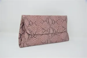 Pink Snake Print Envelope Clutch Bag