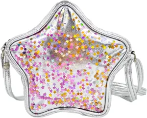 PinkSheep Star Pouch Handbag for Girls, Kids Purse with Adjustable Strap, Polyester, Zipper, Glitter, 1-2L, Star Pattern, PS908