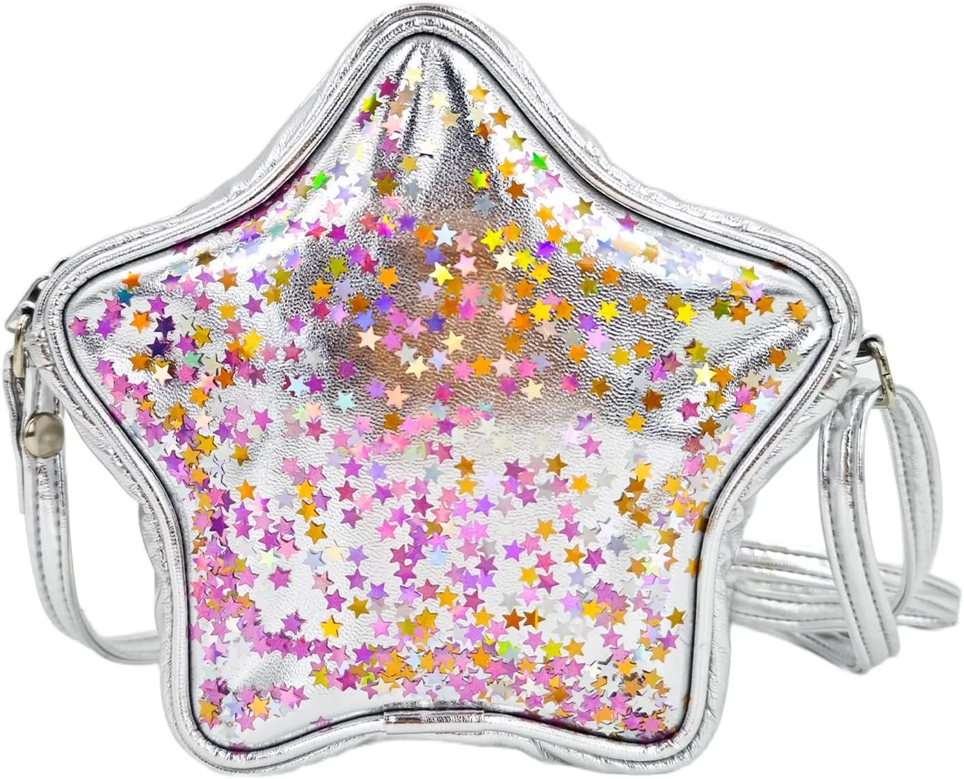 PinkSheep Star Pouch Handbag for Girls, Kids Purse with Adjustable Strap, Polyester, Zipper, Glitter, 1-2L, Star Pattern, PS908
