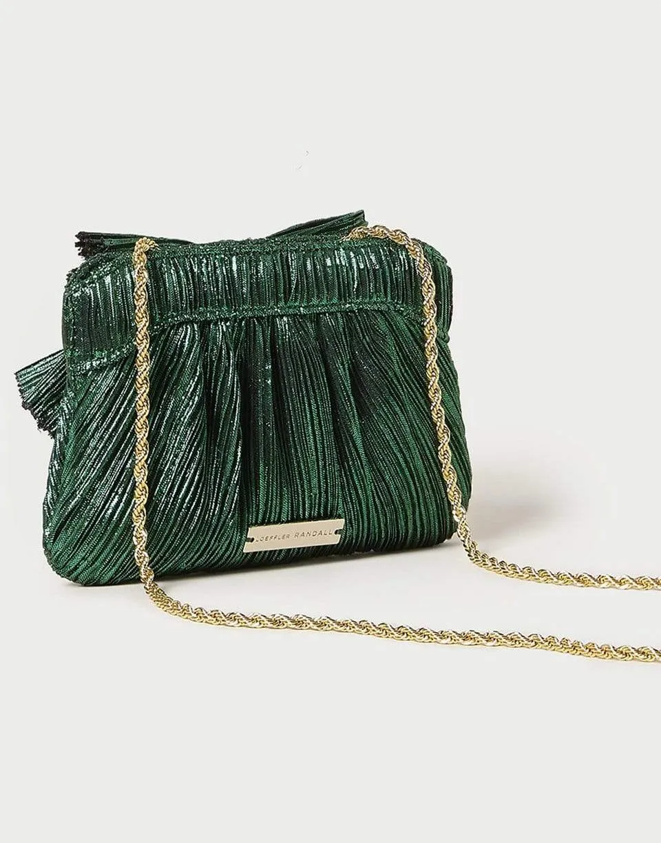 Pleated Frame Clutch With Bow - Emerald