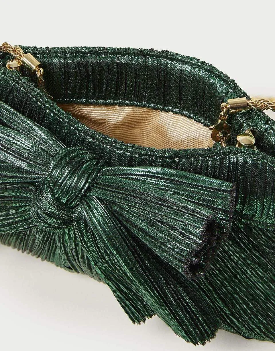 Pleated Frame Clutch With Bow - Emerald
