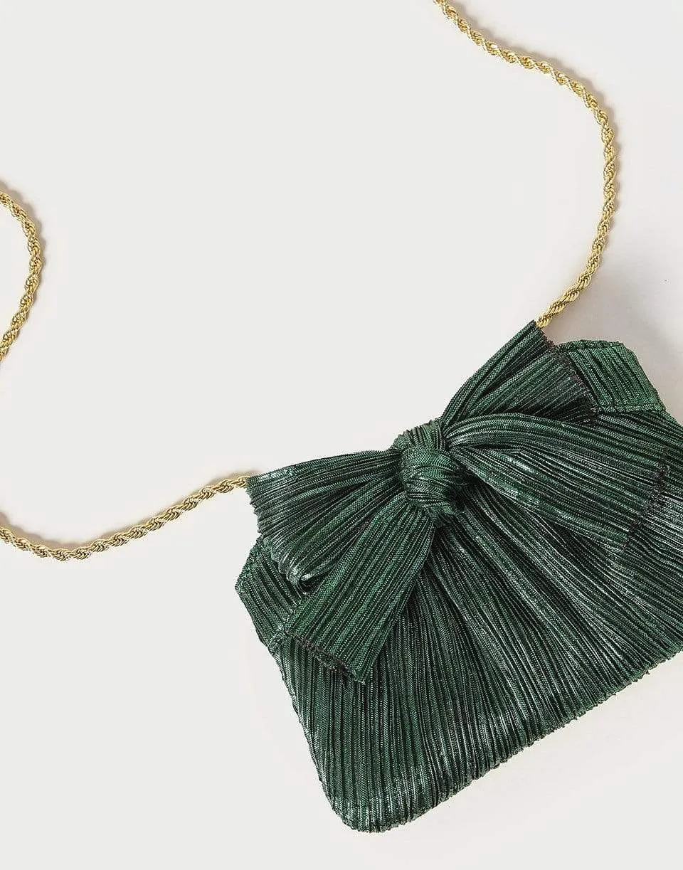 Pleated Frame Clutch With Bow - Emerald