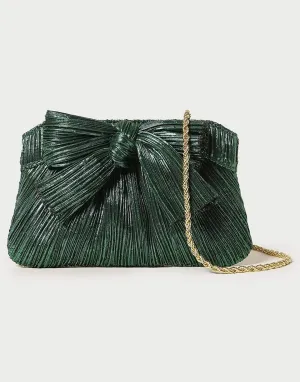 Pleated Frame Clutch With Bow - Emerald