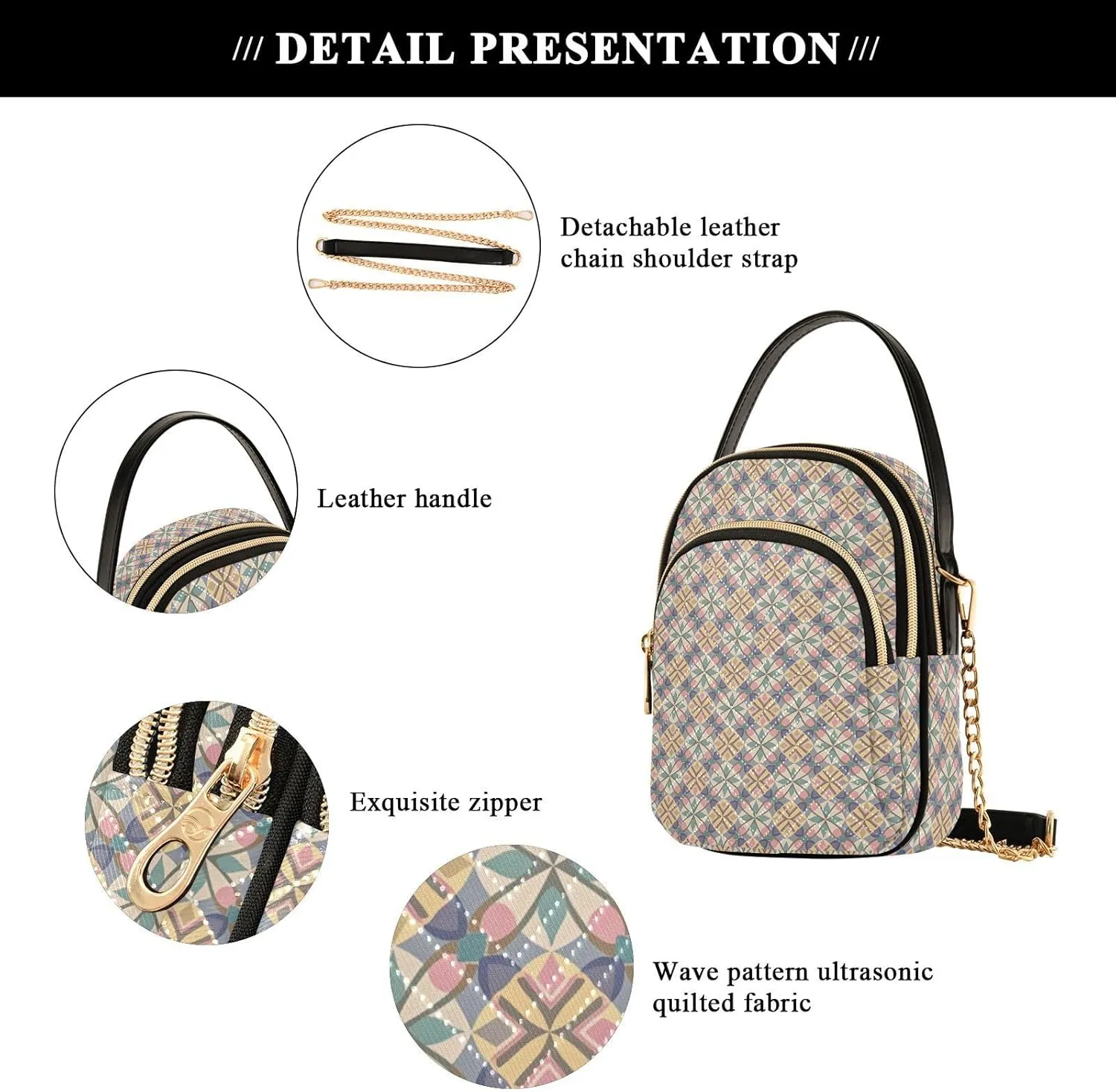 Quilted Shoulder Bag for Women with Chain Strap Leather Handle