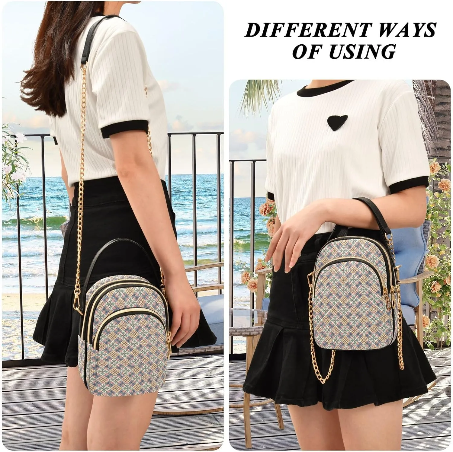 Quilted Shoulder Bag for Women with Chain Strap Leather Handle