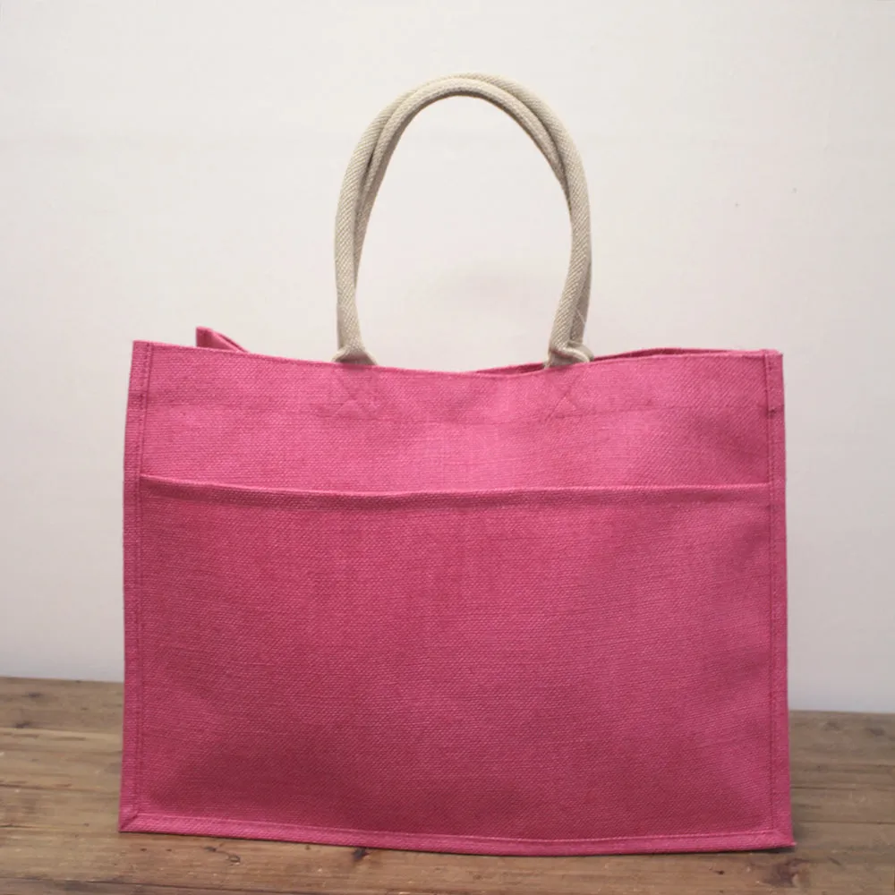 Red Jute Pocket Tote