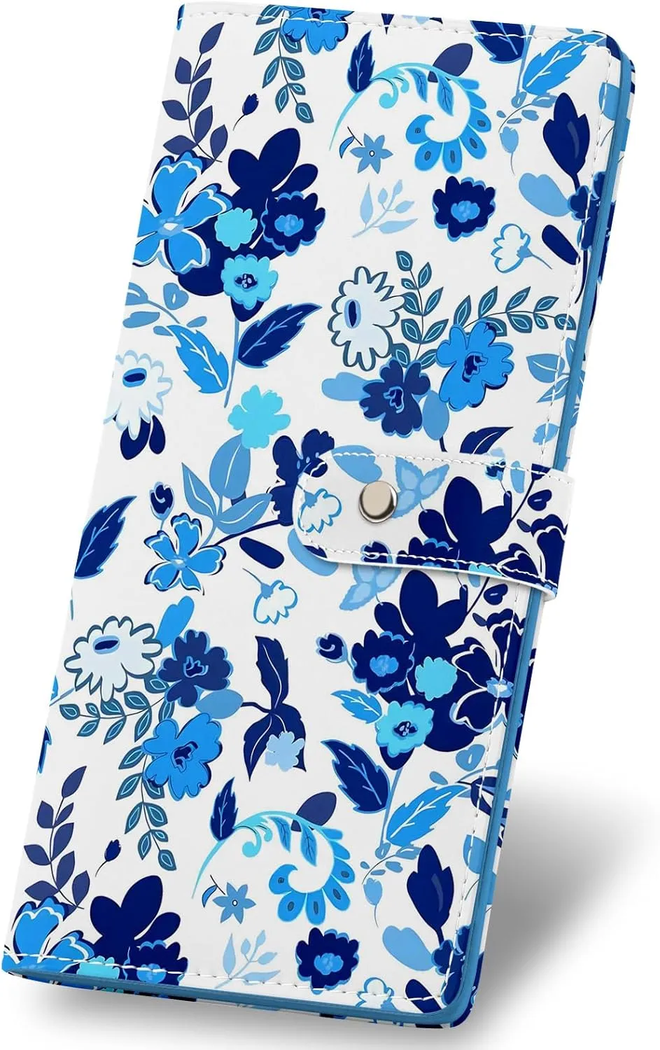 RFID Blocking Slim Womens Wallet, Bifold Credit Card Holder Purse with Zippered Coin Pocket Credit Card Slots, Secure Compact Purse for Everyday Use (Flower-Blue)