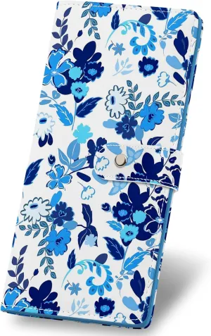 RFID Blocking Slim Womens Wallet, Bifold Credit Card Holder Purse with Zippered Coin Pocket Credit Card Slots, Secure Compact Purse for Everyday Use (Flower-Blue)
