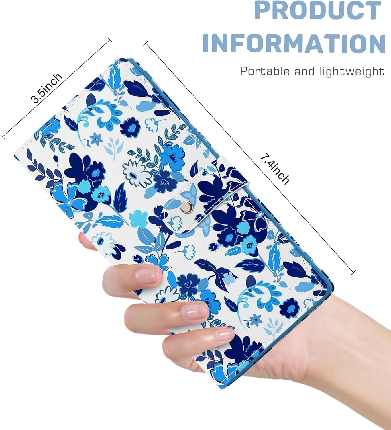 RFID Blocking Slim Womens Wallet, Bifold Credit Card Holder Purse with Zippered Coin Pocket Credit Card Slots, Secure Compact Purse for Everyday Use (Flower-Blue)