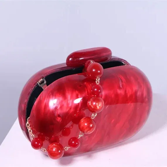 Rhea Red Pearly Acrylic Evening Clutch Bag