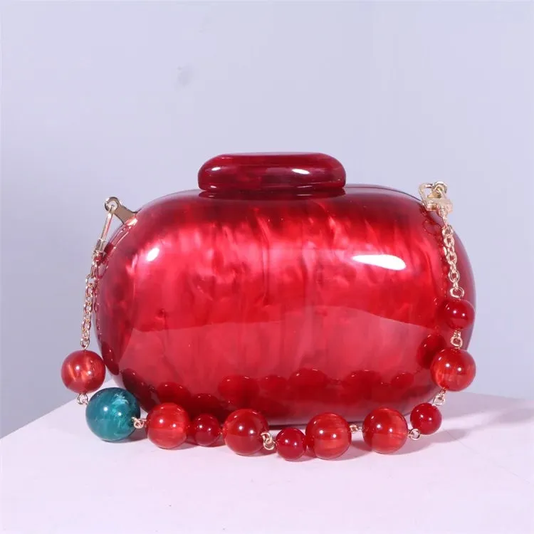 Rhea Red Pearly Acrylic Evening Clutch Bag