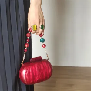 Rhea Red Pearly Acrylic Evening Clutch Bag